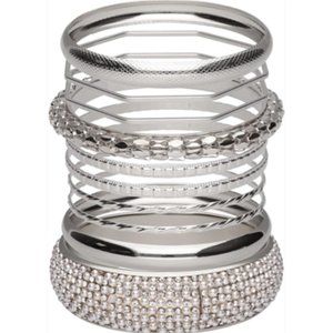 Couture Gems Solid Bangle Bracelet Set - 10-Piece Assortment